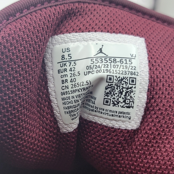 Jordan 1 Low White Bordeaux Size 8.5 (M) Size 10 (W) - Picture 2 of 7